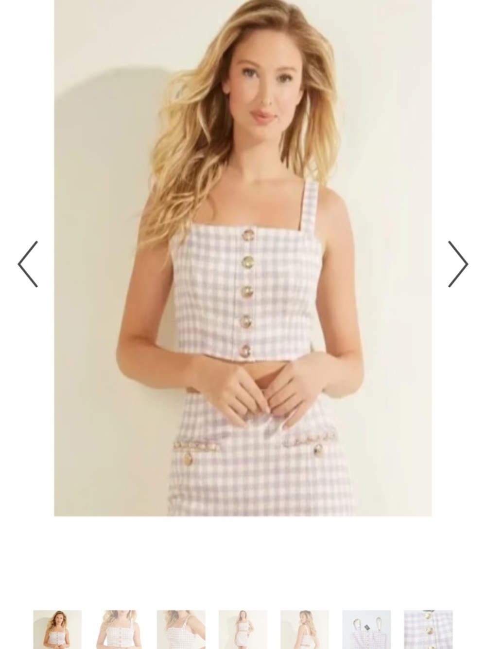 Guess Tweed Lavender and White Gingham Crop Top with Gold Logo